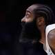 Cleveland Cavaliers guard James Harden (1) looks for a rebound in the second half against the Detroit Pistons during game seven of the second round of the 2026 NBA Playoffs at Little Caesars Arena.