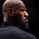Los Angeles Lakers forward LeBron James (23) looks on against the New Orleans Pelicans during the second half at Smoothie King Center.