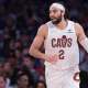 Cleveland Cavaliers guard Max Strus (2) dribbles up court against the New York Knicks during the second quarter of the eastern conference finals of the 2026 NBA playoffs at Madison Square Garden.