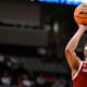 Arkansas Razorbacks guard Meleek Thomas (1) shoots the ball against the Arizona Wildcats in the second half during a Sweet Sixteen game of the West Regional of the men's 2026 NCAA Tournament at SAP Center.