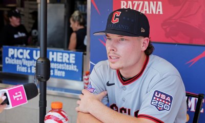 Cleveland Guardians second baseman Travis Bazzana (37) before the home run derby at Citizens Bank Park.