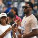 Cleveland Cavaliers shooting guard Donovan Mitchell (right) attends the Queens Classic match between Washington Spirit and Gotham FC at Citi Field.
