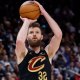 Cleveland Cavaliers forward/center Dean Wade (32) shoots in the first half against the Detroit Pistons during game two of the second round of the 2026 NBA Playoffs at Little Caesars Arena.