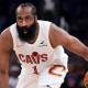 Cavs guard James Harden (1) controls the ball