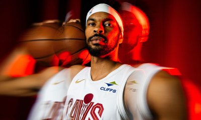 Cleveland Cavaliers center Jarrett Allen (31) poses for a photo during media day at Rocket Arena.