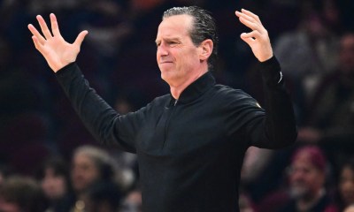 Cleveland Cavaliers head coach Kenny Atkinson reacts during the first half against the Orlando Magic at Rocket Arena.