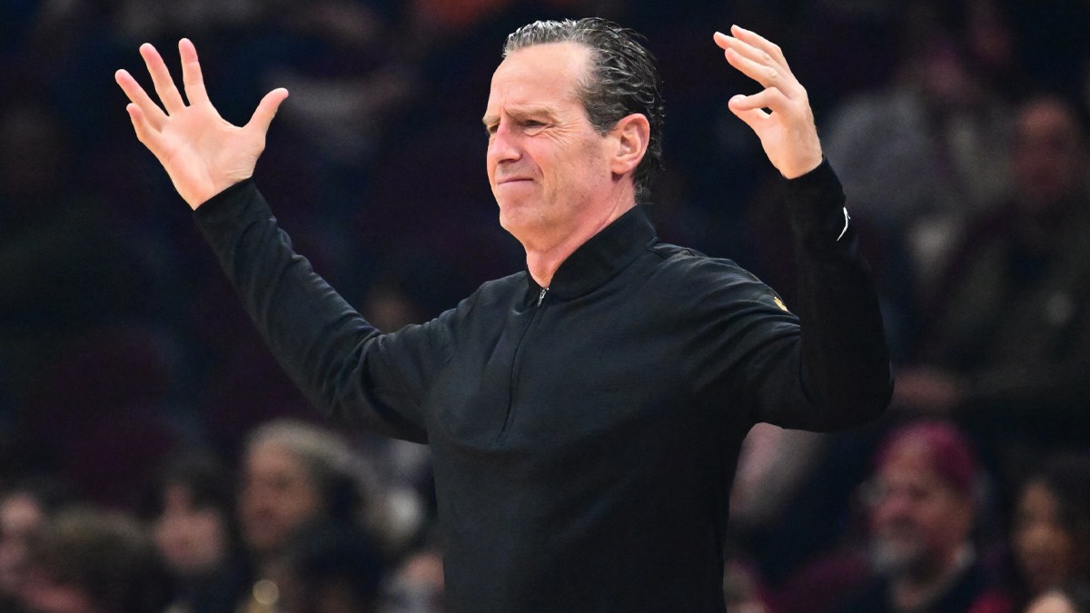 Cleveland Cavaliers head coach Kenny Atkinson reacts during the first half against the Orlando Magic at Rocket Arena.