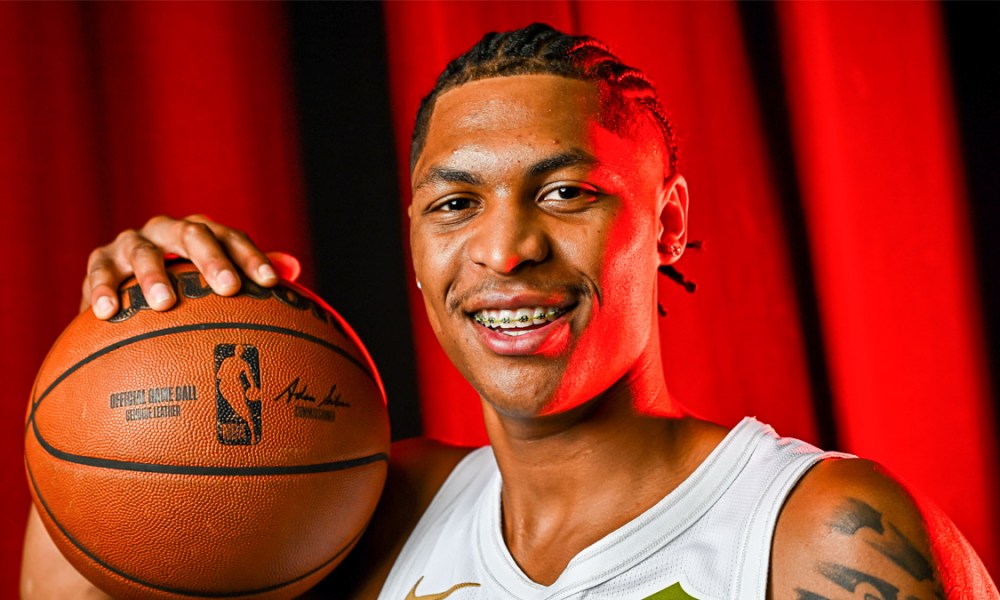 Cleveland Cavaliers guard Meleek Thomas (15) poses for a photo during media day at Rocket Arena.