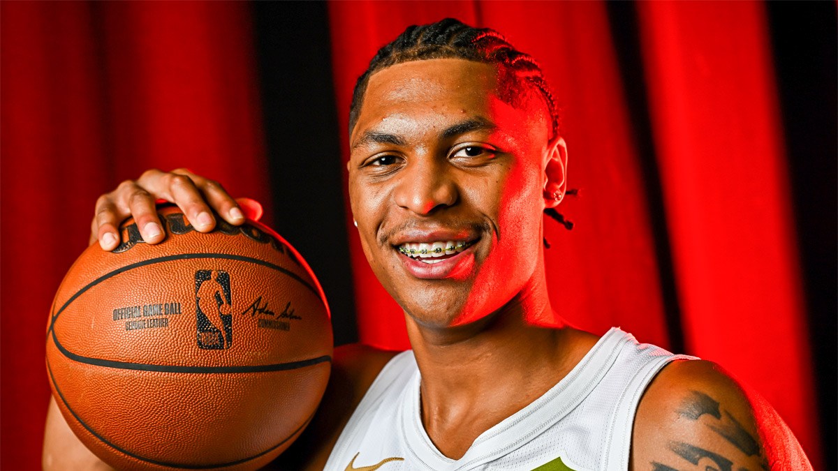 Cleveland Cavaliers guard Meleek Thomas (15) poses for a photo during media day at Rocket Arena.