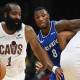 Cleveland Cavaliers guard James Harden (1) drives to the basket against against the Orlando Magic during the second half at Rocket Arena.